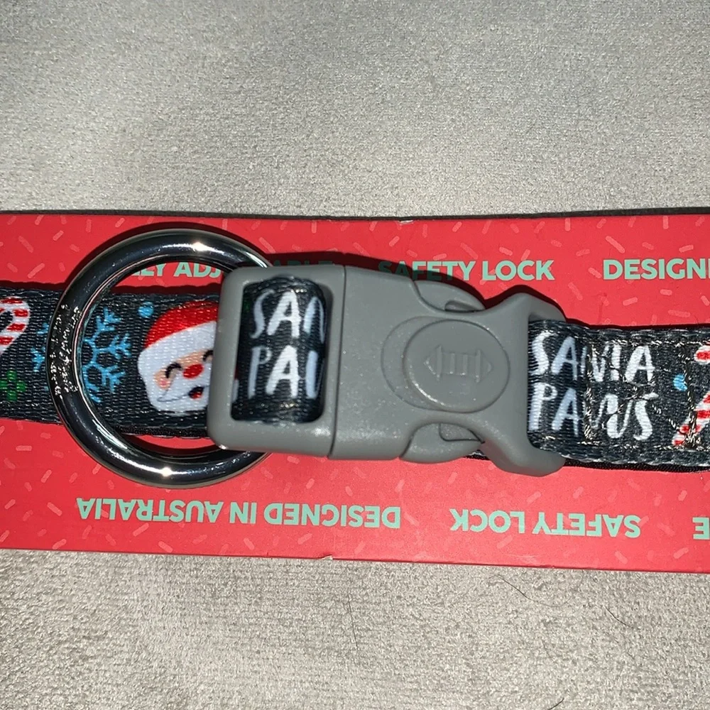 🦋 FUZZYARD Gray SANTA PAWS Set: Collar (Medium) & Leash NWT